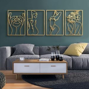4 Pack Gold Wall Art Decor